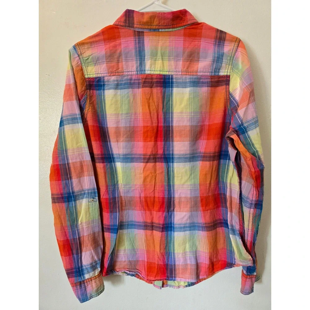 Maurices Womens Plaid Button Down Shirt Multi Color Cotton Long Sleeve Top Sz 0